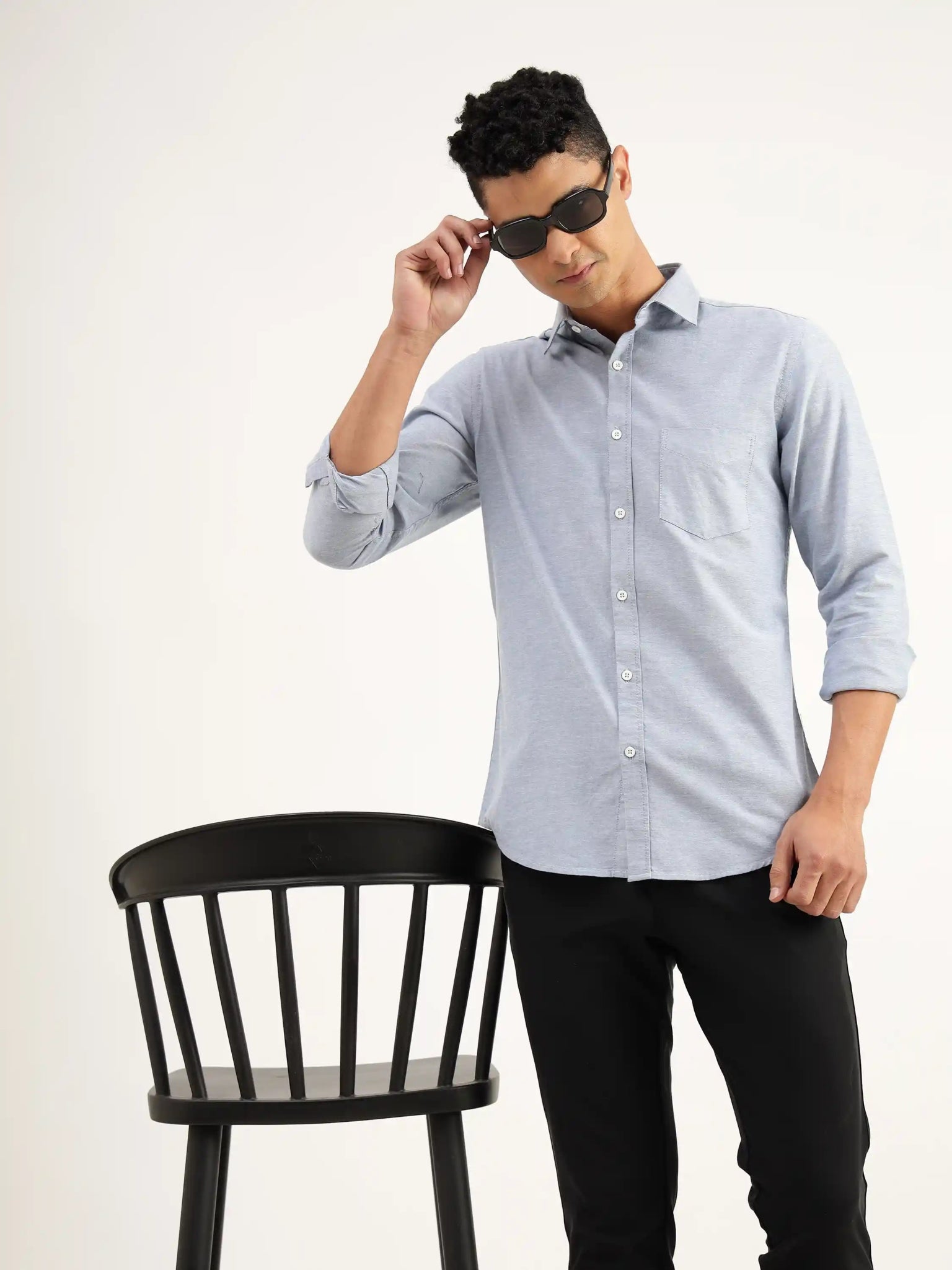 Ardian Blue Chambray cotton Shirt - Black & Gold