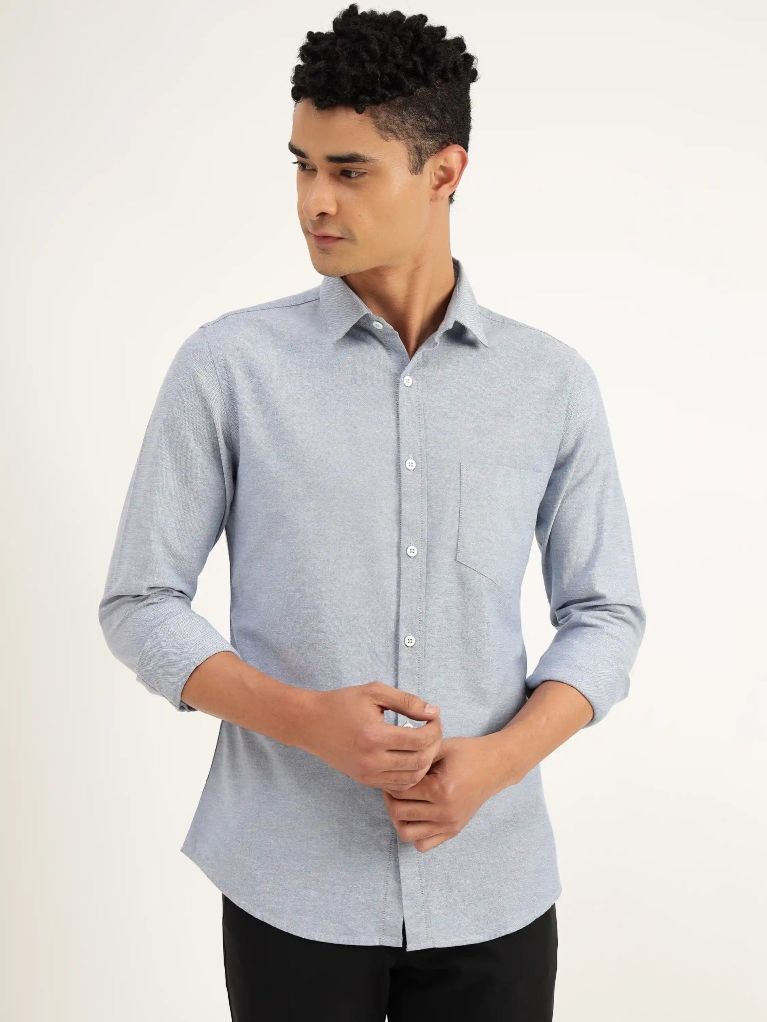 Ardian Blue Chambray cotton Shirt - Black & Gold