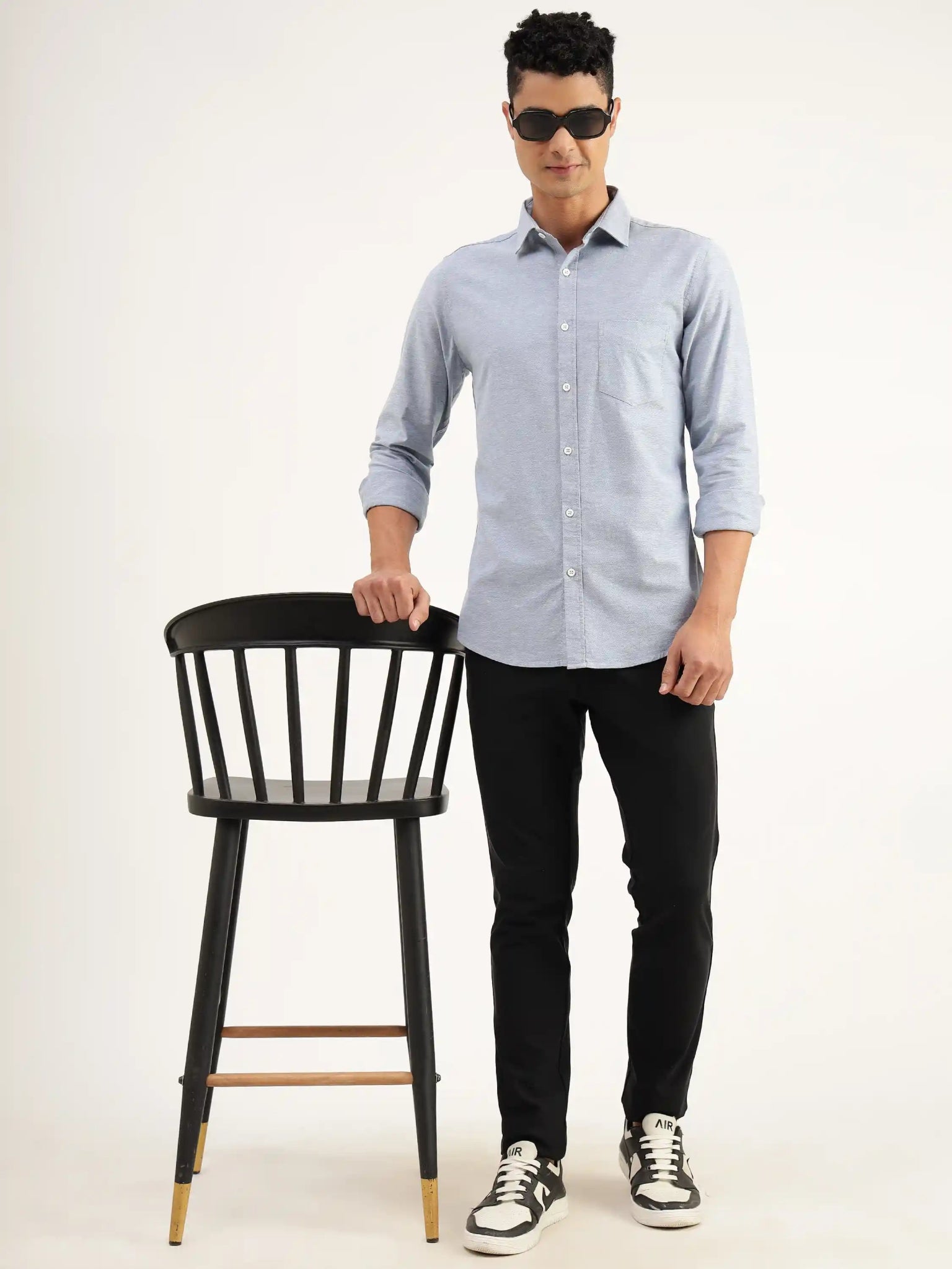 Ardian Blue Chambray cotton Shirt - Black & Gold