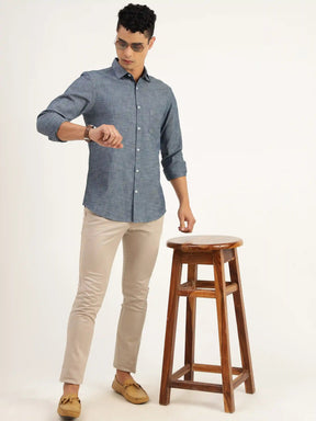 Ash Grey Chambray Cotton Shirt - Black & Gold