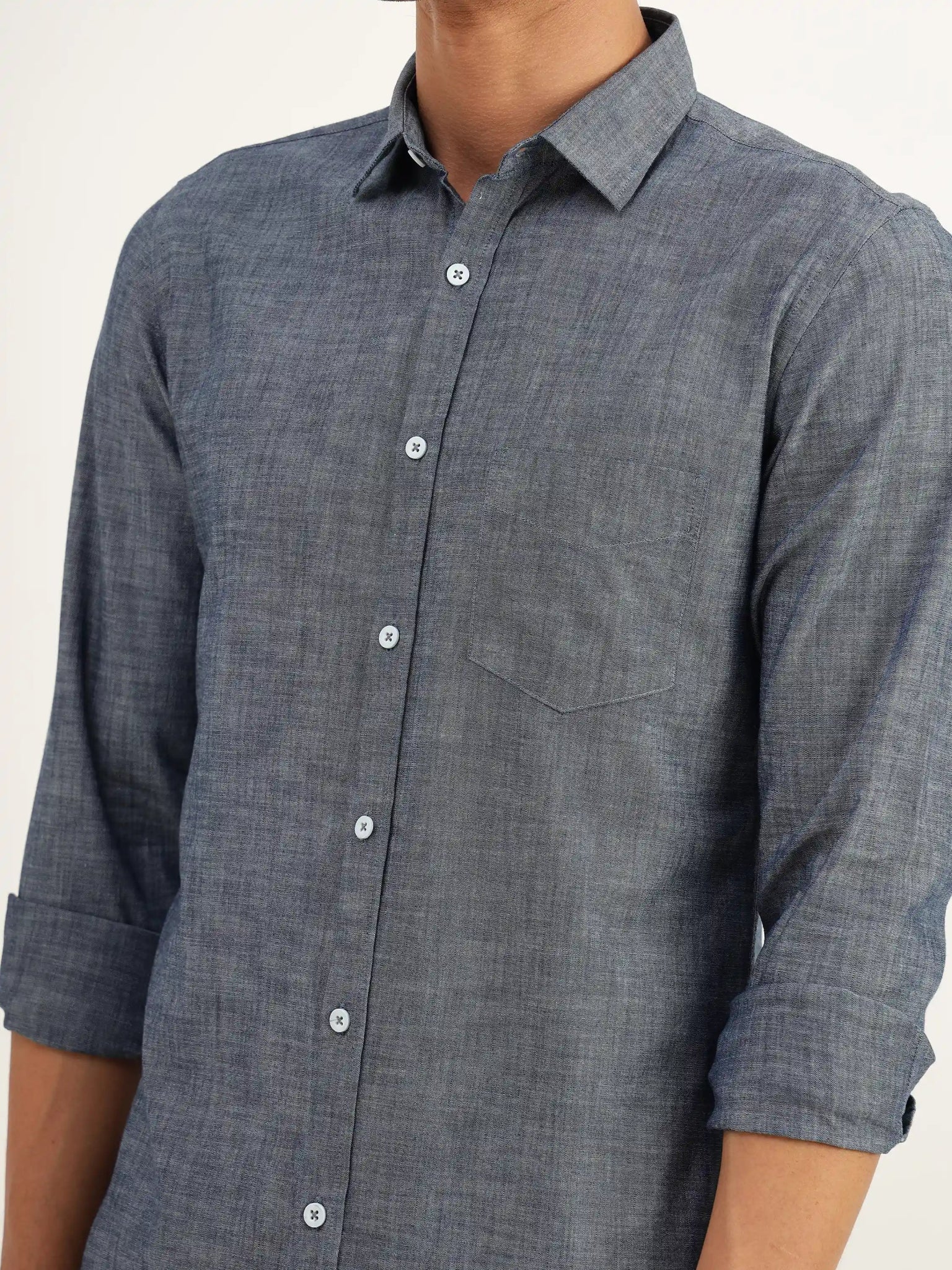 Ash Grey Chambray Cotton Shirt - Black & Gold