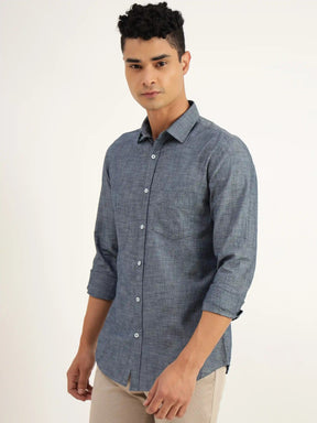 Ash Grey Chambray Cotton Shirt - Black & Gold