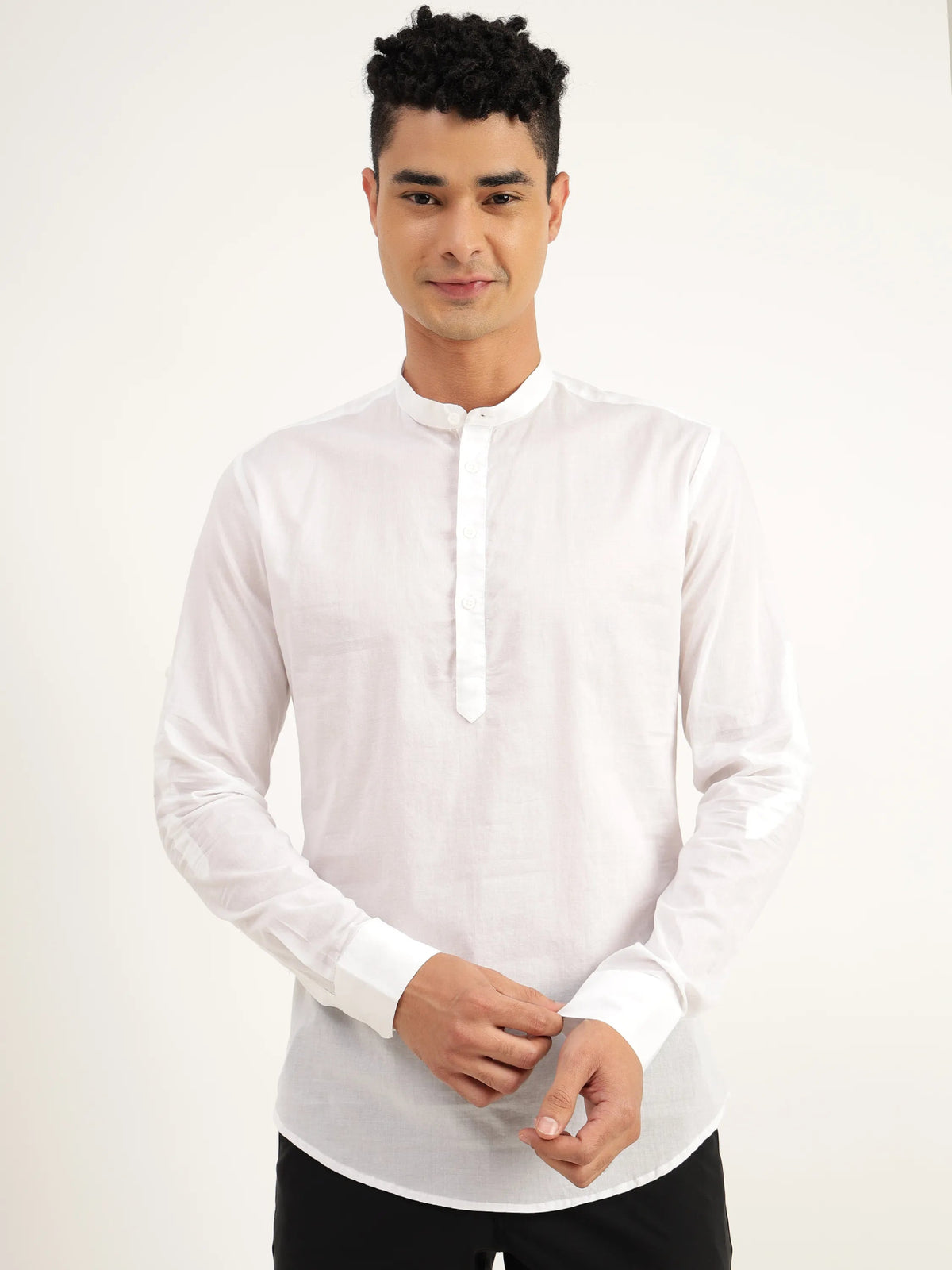 Baobab White Cotton Kurta Shirt - Black & Gold