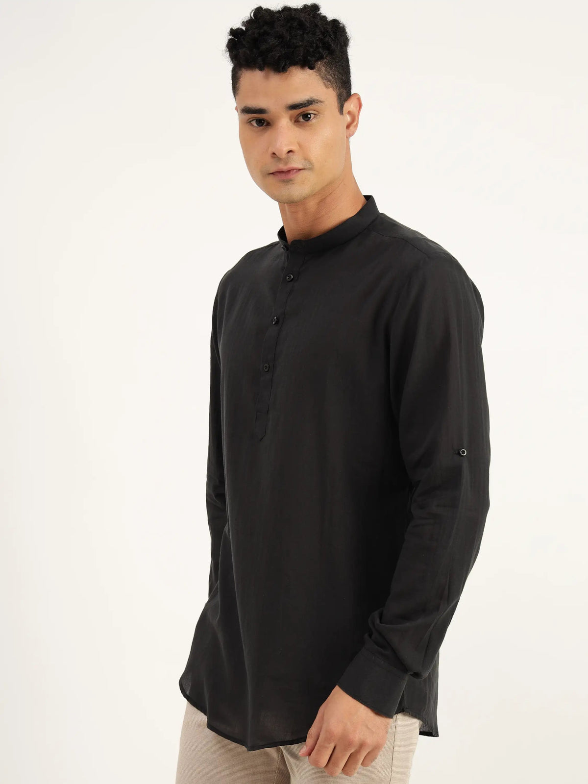 Beech Black Cotton Kurta Shirt - Black & Gold