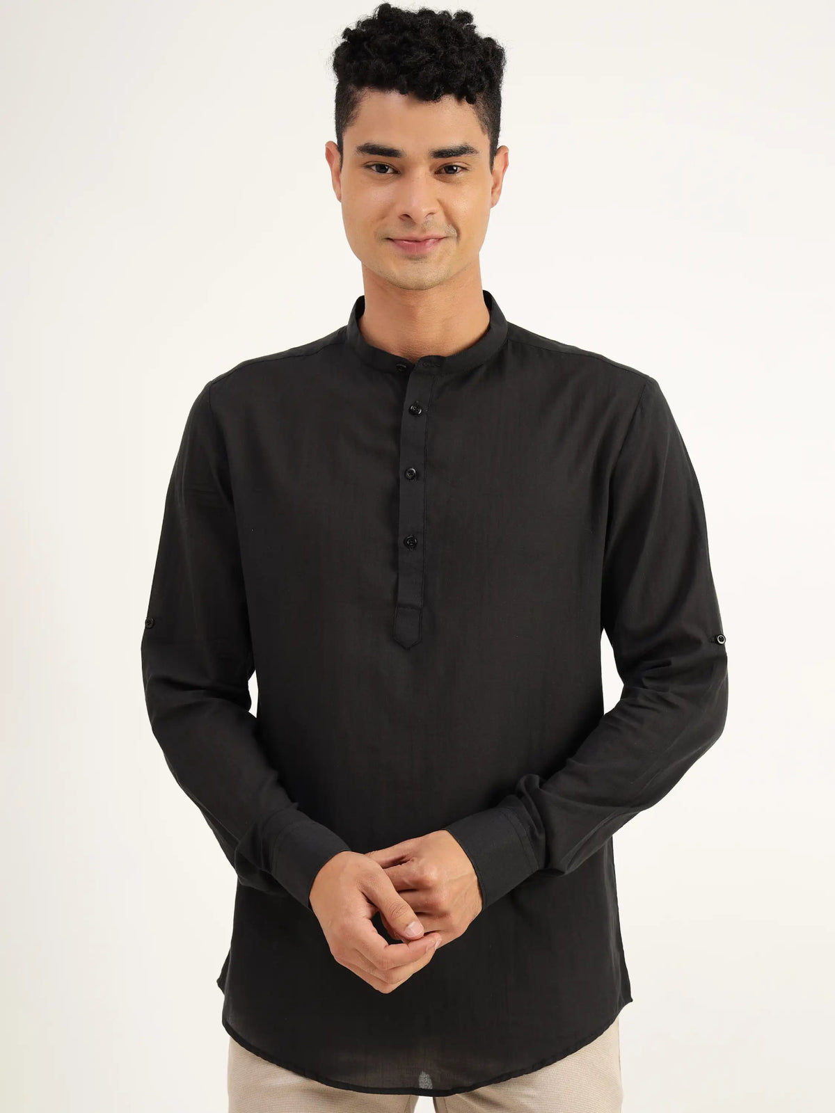 Beech Black Cotton Kurta Shirt - Black & Gold