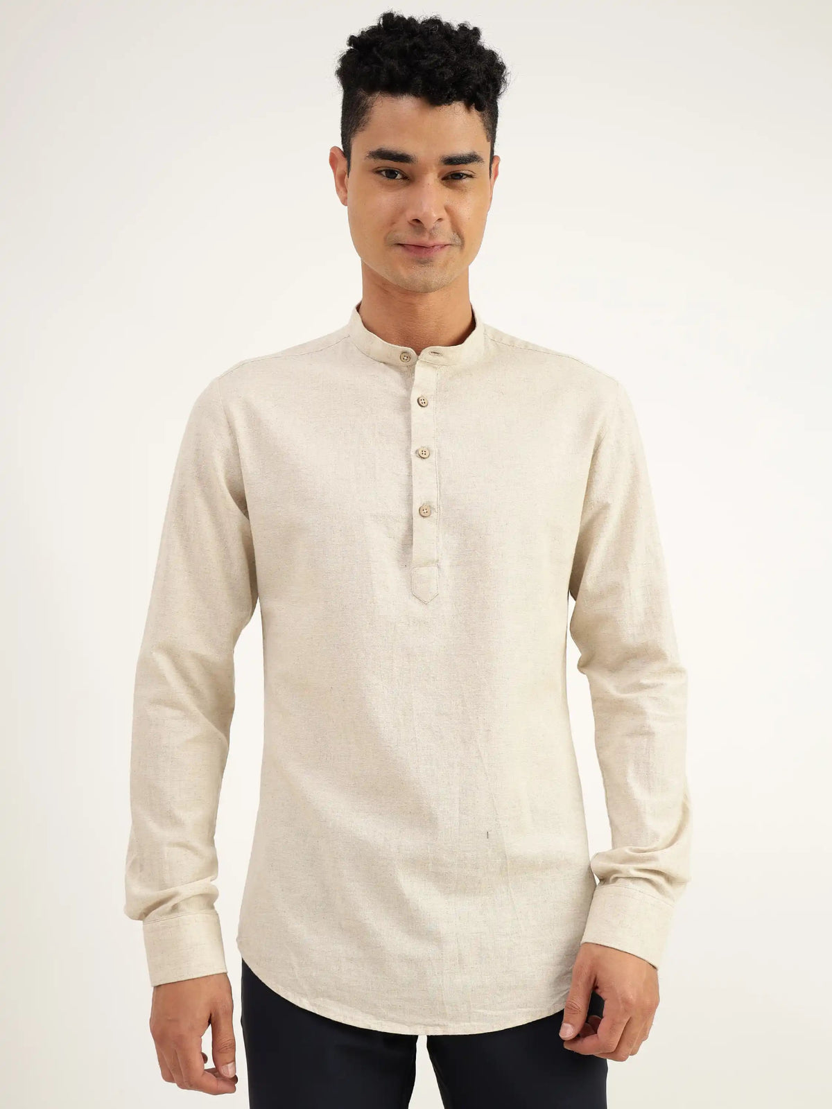 Bruce Beige Linen Kurta Shirt - Black & Gold