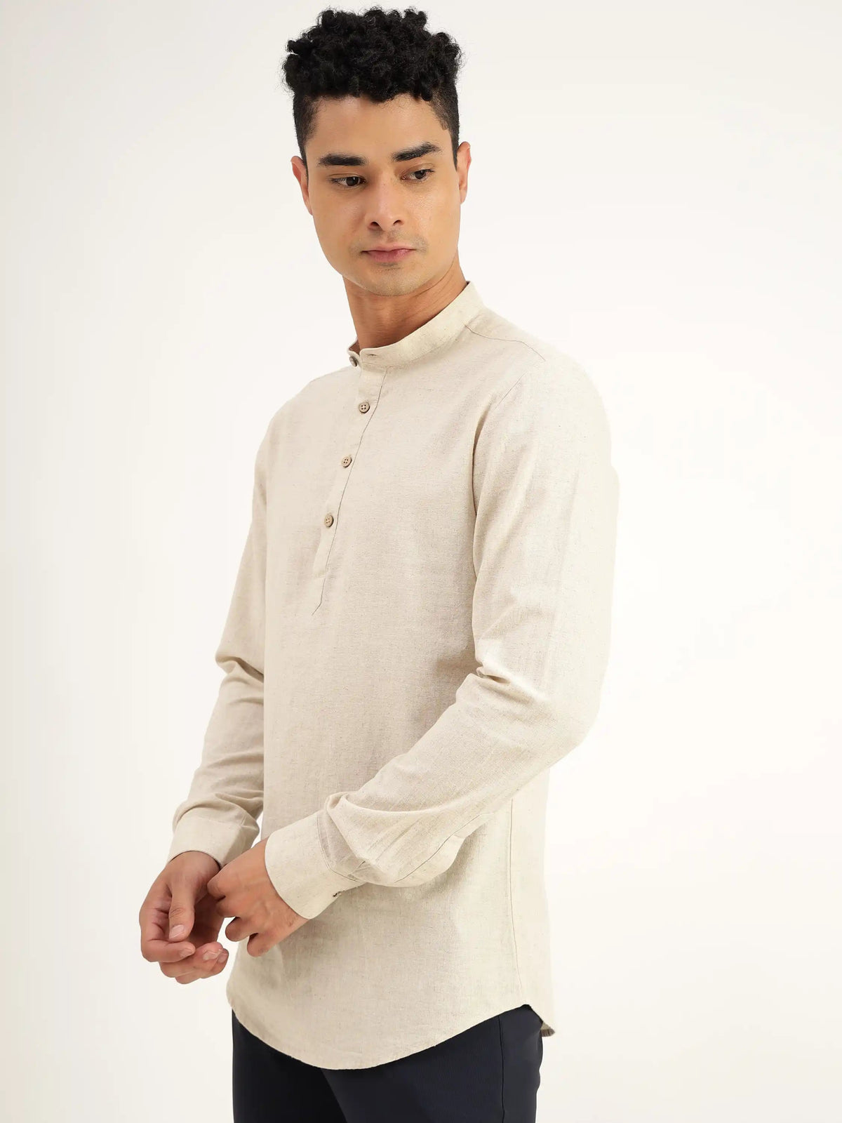 Bruce Beige Linen Kurta Shirt - Black & Gold