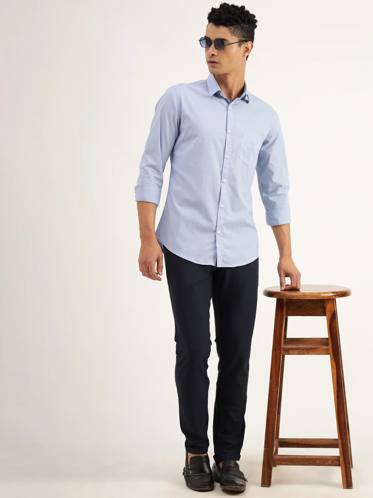 Chan Blue Chambray cotton Shirt - Black & Gold