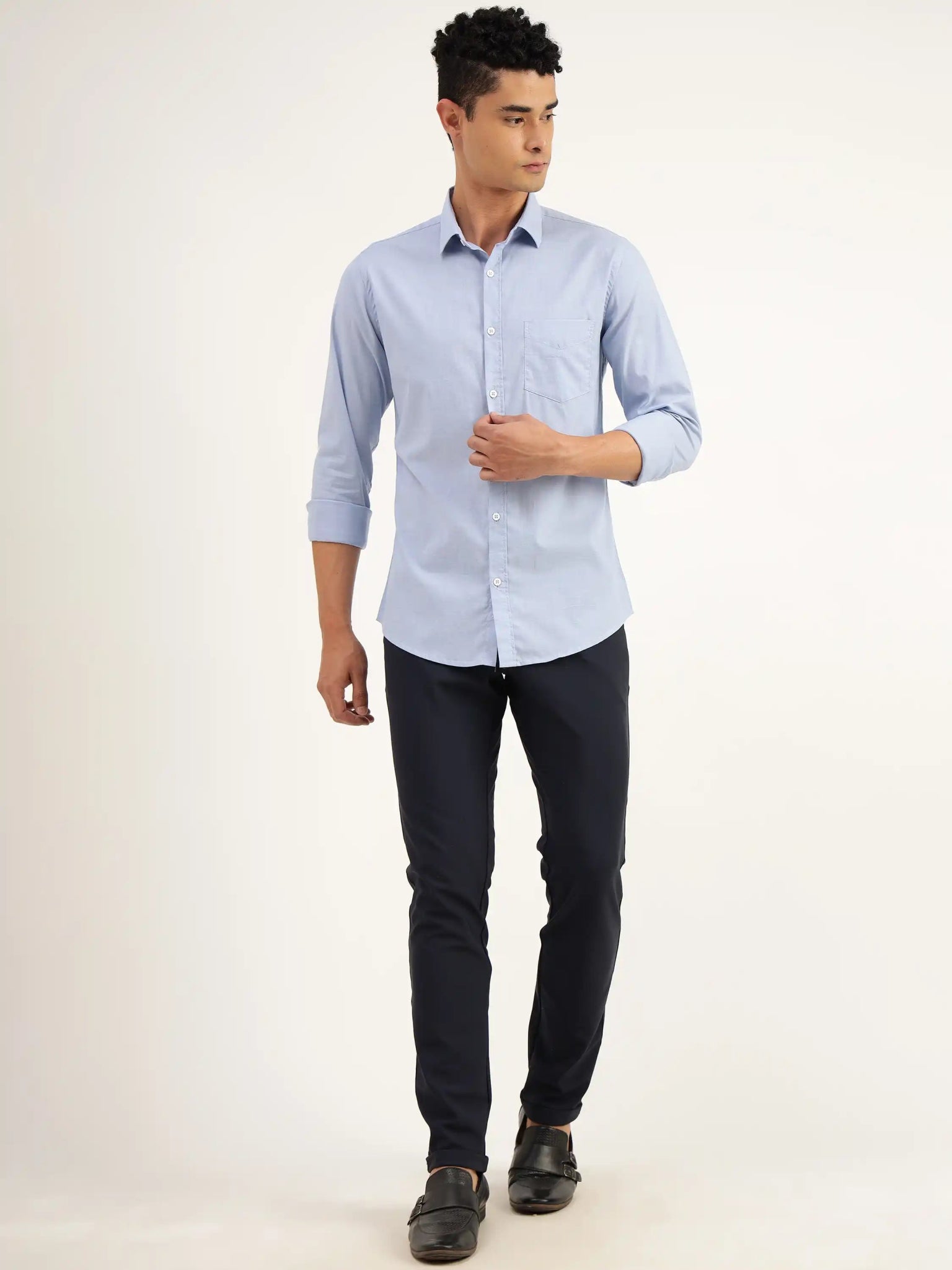 Chan Blue Chambray cotton Shirt - Black & Gold