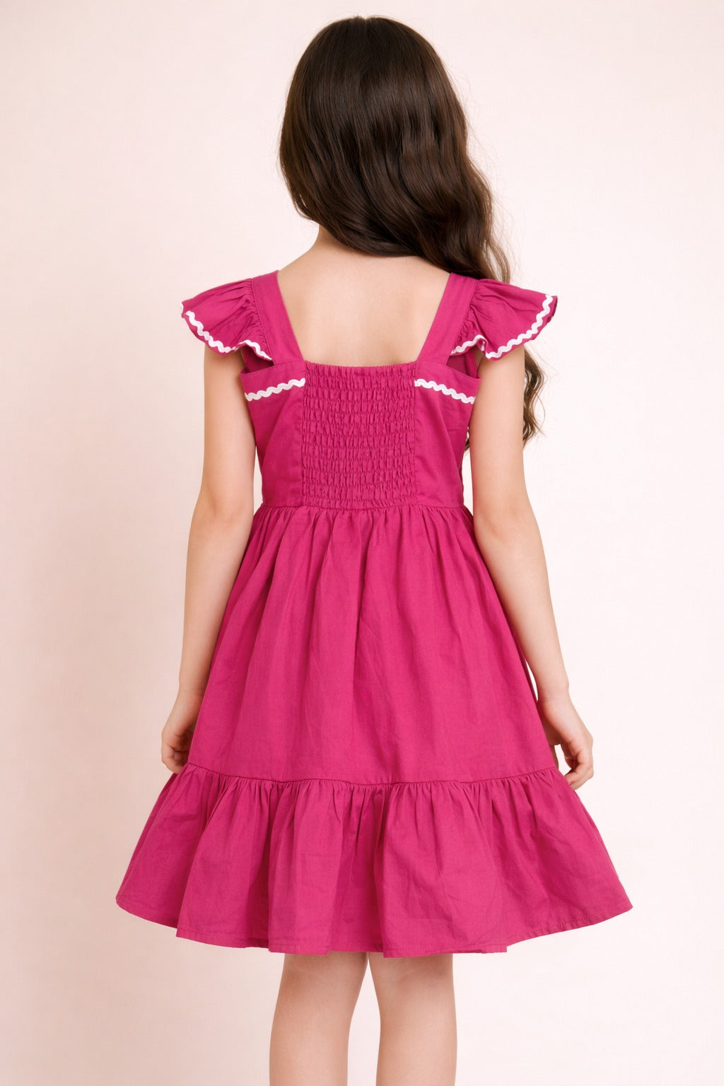 Pure Cotton Fuchsia Sleeveless A-line Frock Dress for Girls