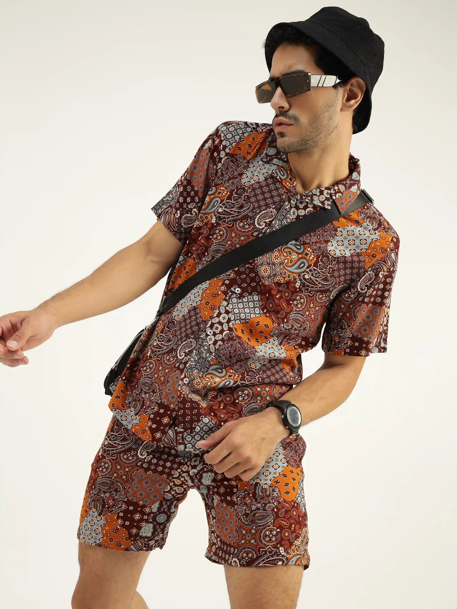 Elm Brown Printed Shirt - Black & Gold