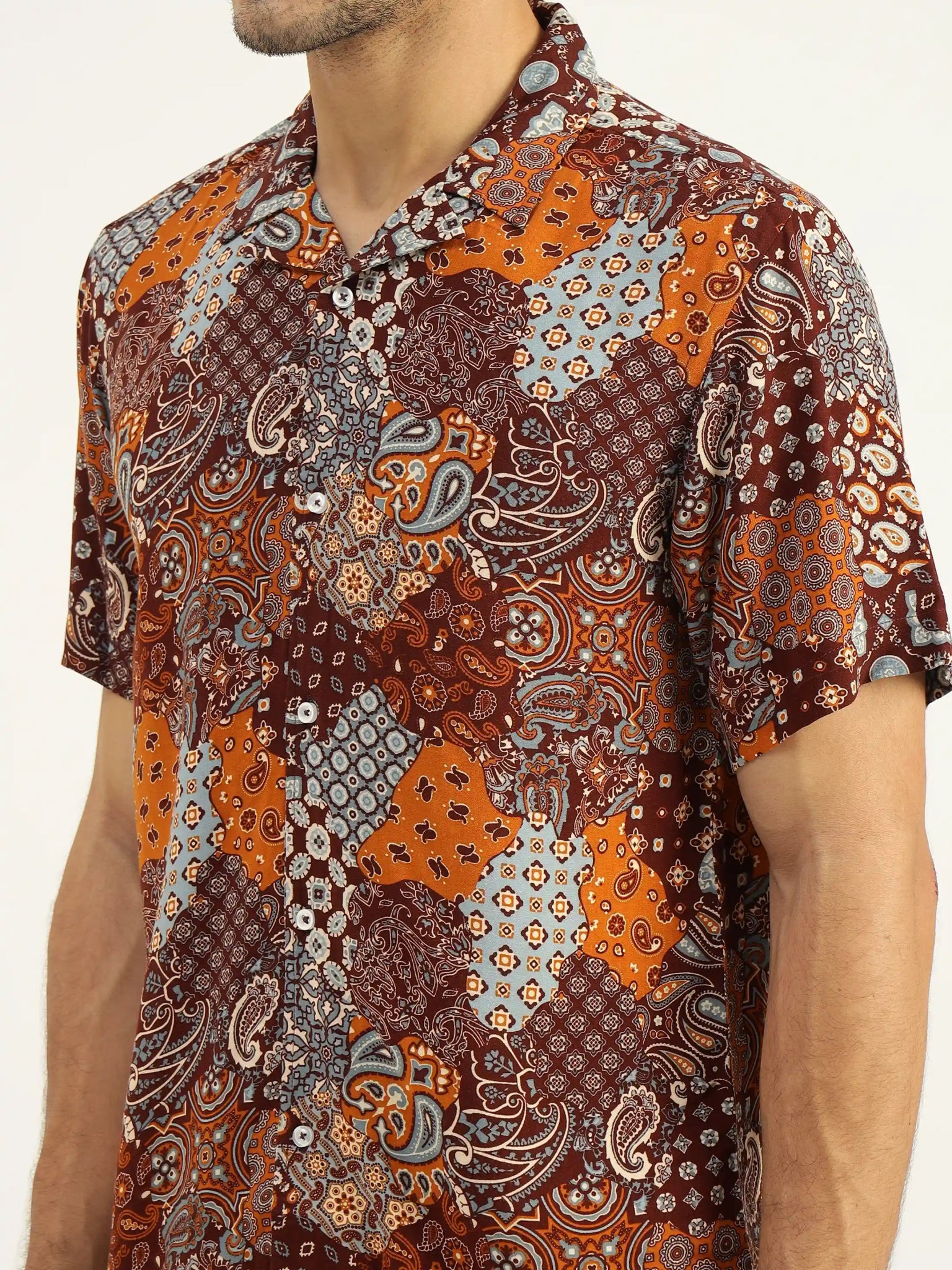 Elm Brown Printed Shirt - Black & Gold