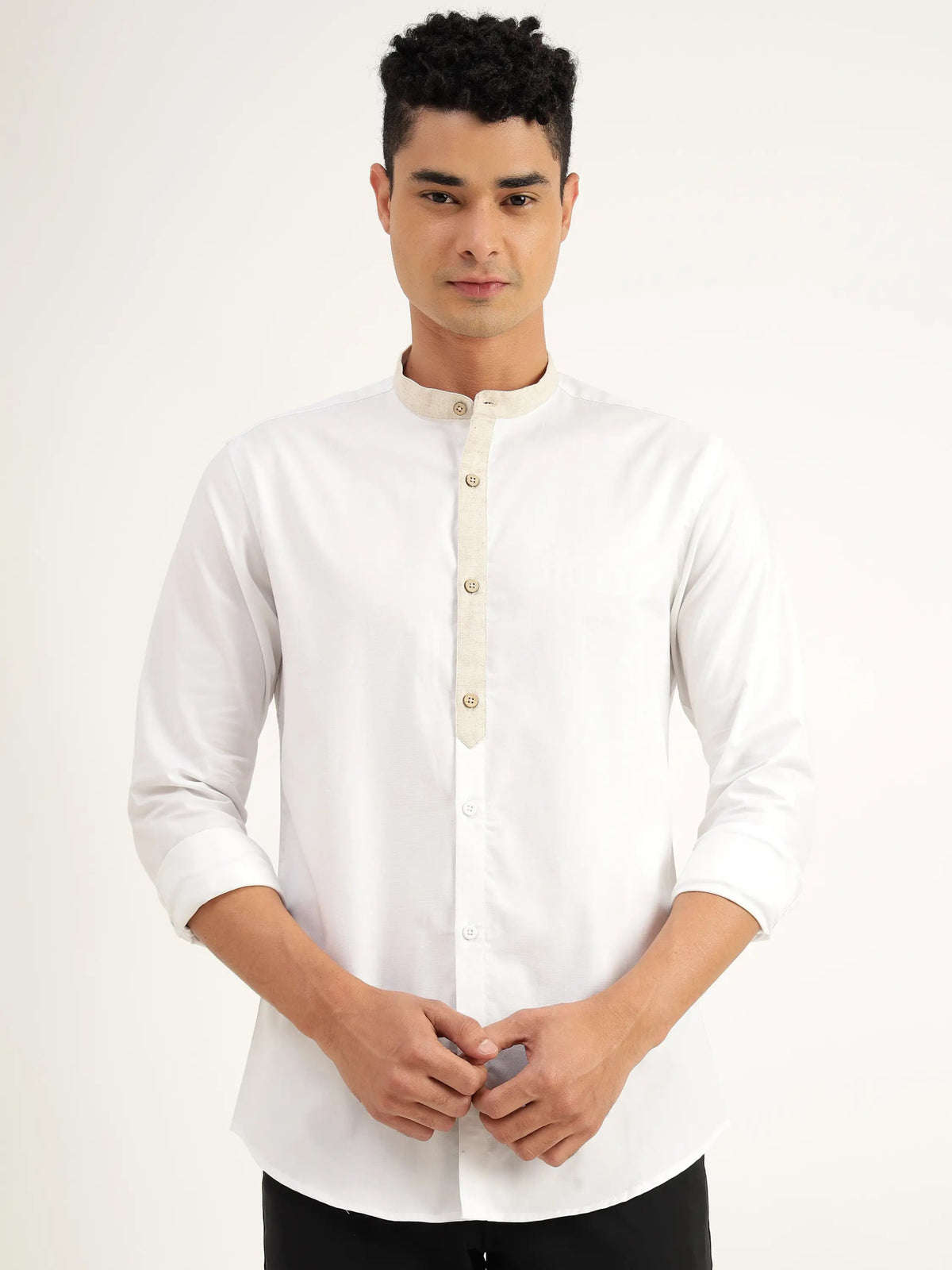 Elwood White Cotton Shirt - Black & Gold