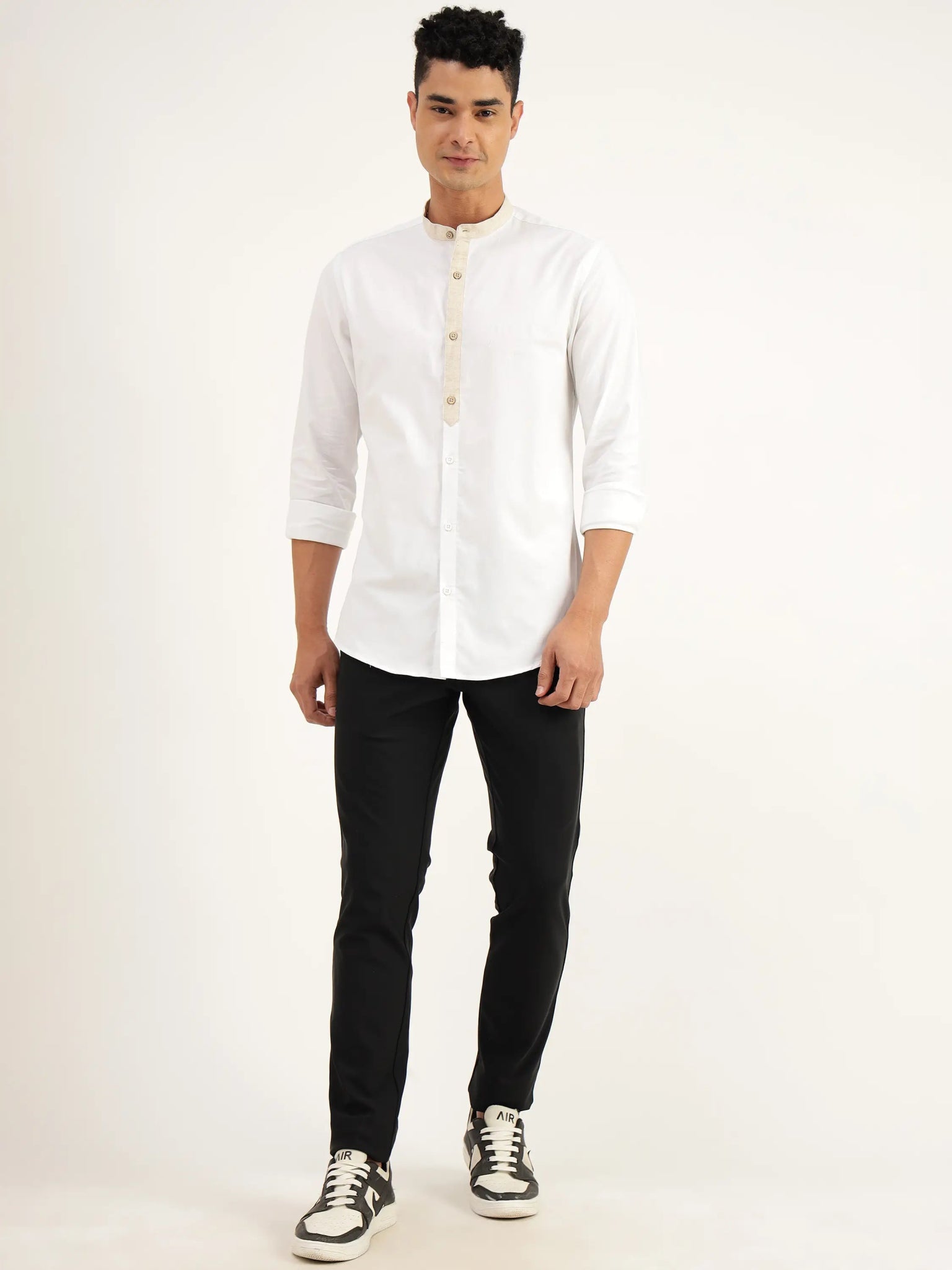 Elwood White Cotton Shirt - Black & Gold