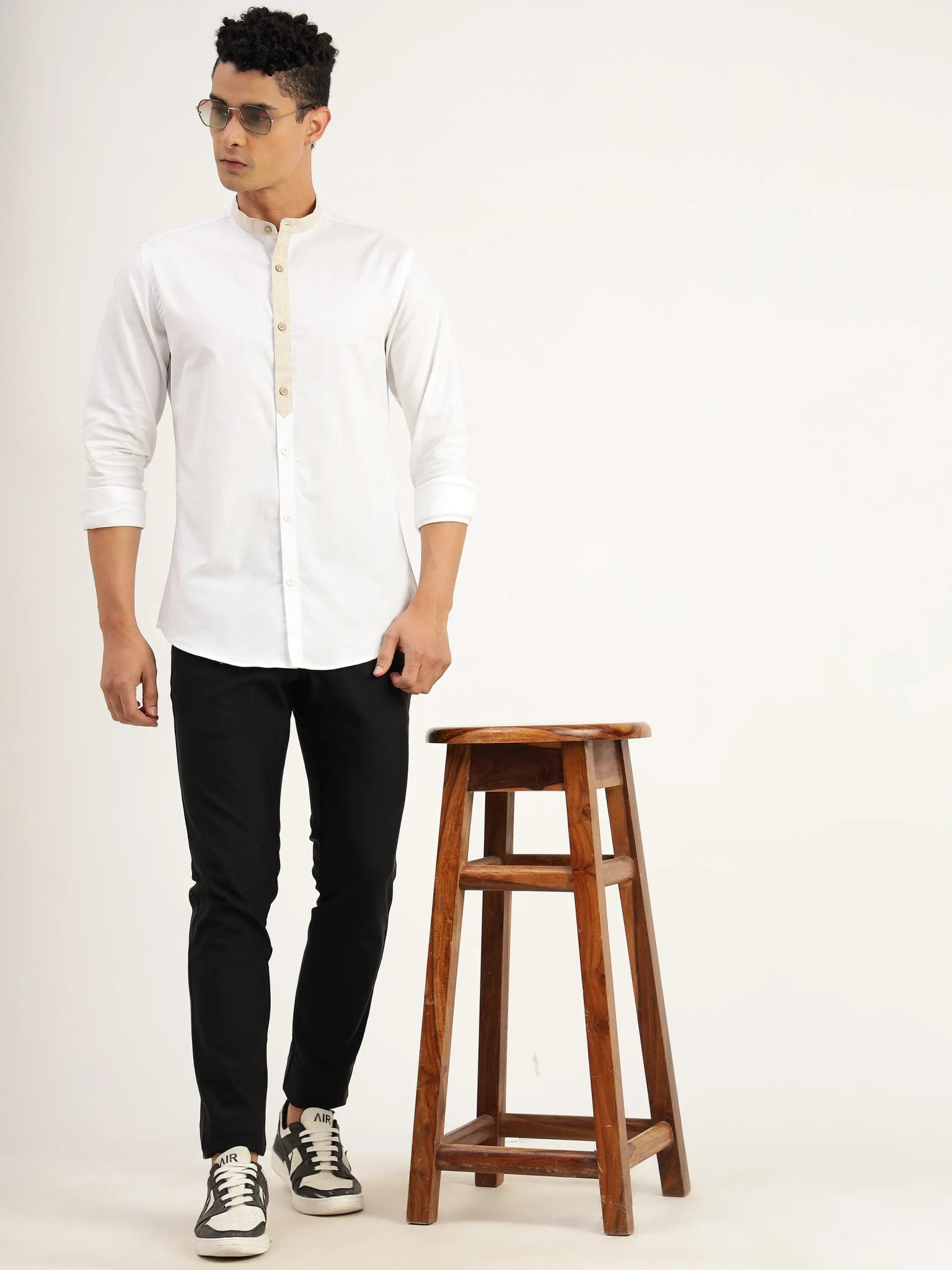 Elwood White Cotton Shirt - Black & Gold