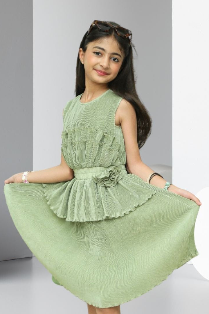 Fit & Flare Iris Green Girls Dress - Black & Gold