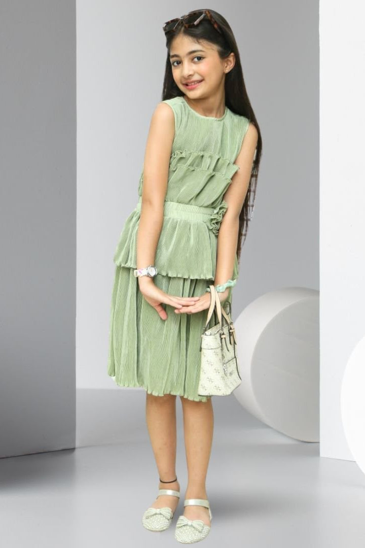 Fit & Flare Iris Green Girls Dress - Black & Gold