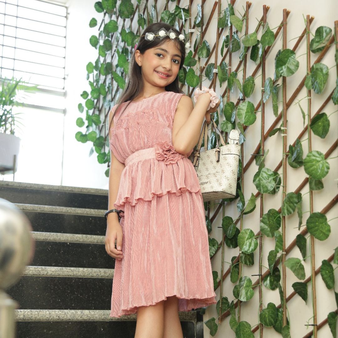 Fit & Flare Iris Pink Girl Dress - Black & Gold