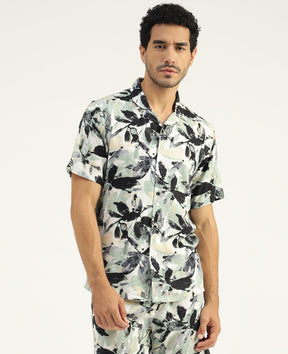 Geutian Floral Printed Rayon Shirt for Men - Black & Gold