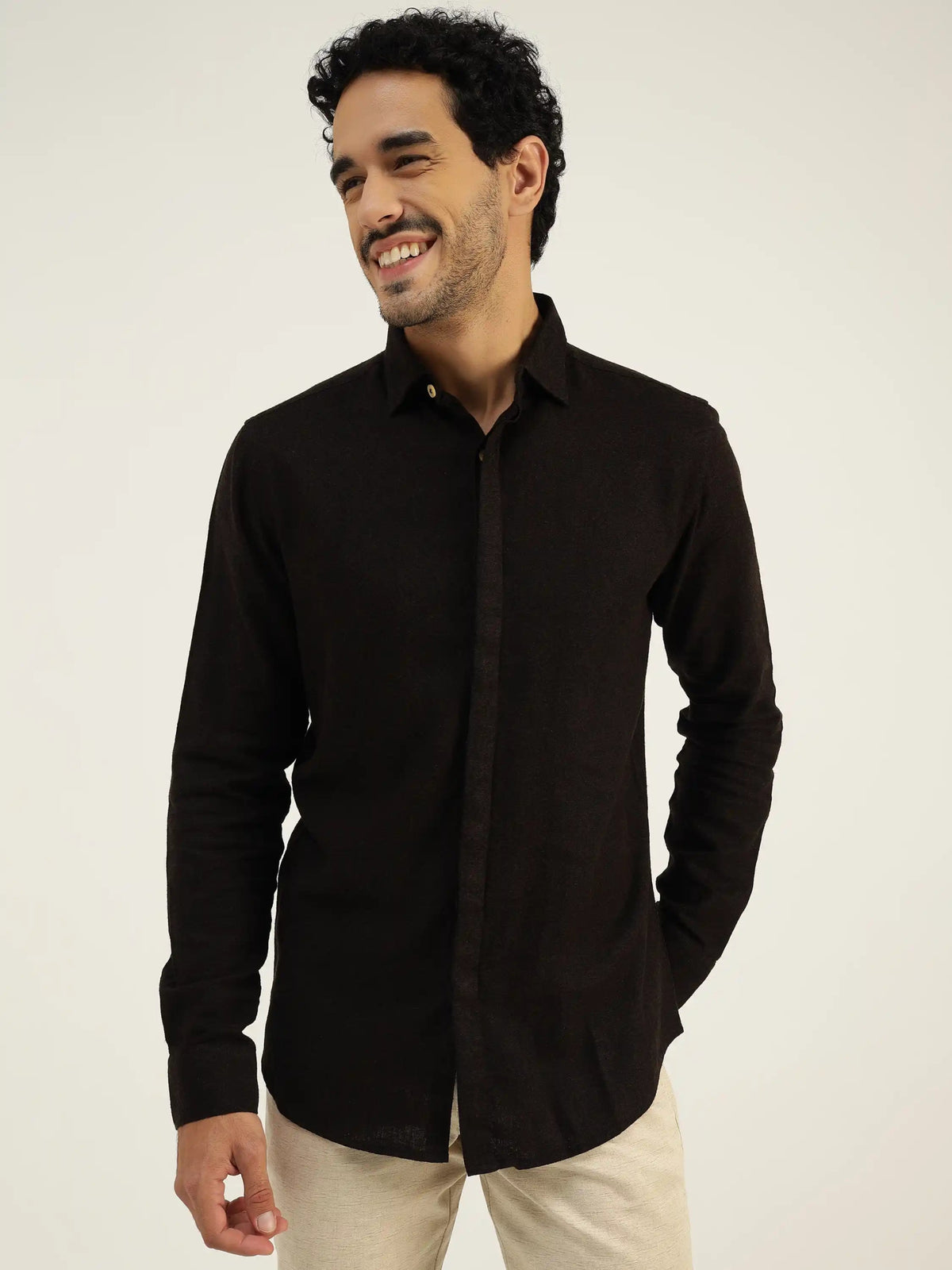 Oakley Black Printed Linen Shirt - Black & Gold