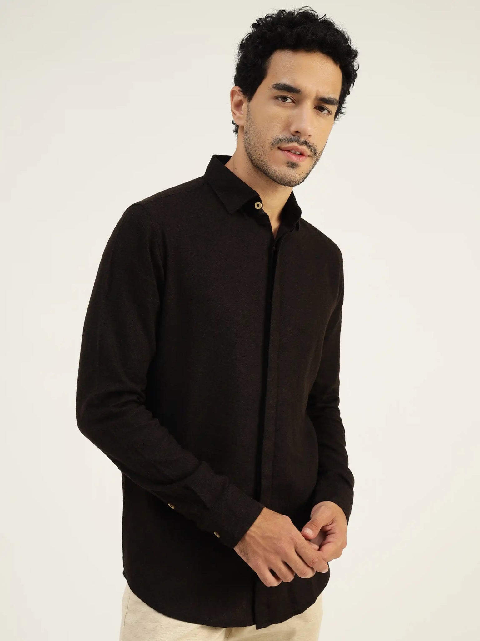 Oakley Black Printed Linen Shirt - Black & Gold