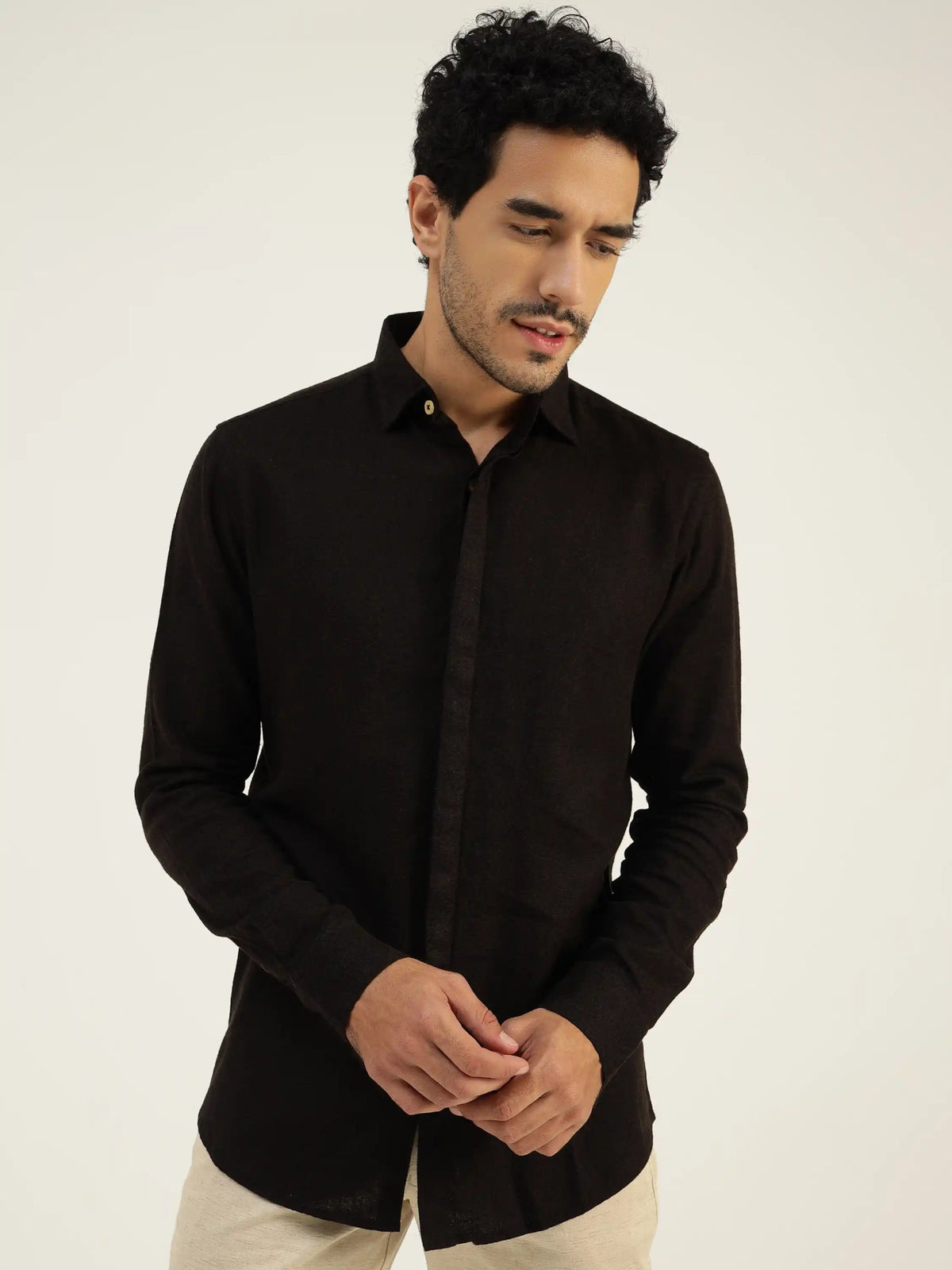 Oakley Black Printed Linen Shirt - Black & Gold