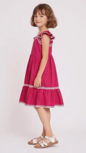 Raspberry Pink Pure Cotton Sleeveless Dress for Girls