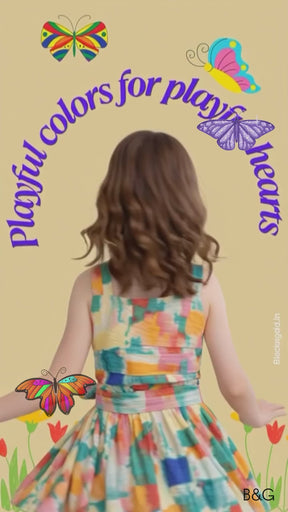 Multicolor Abstract Printed Cotton Blended Fit and Flare dress for Kids Girls