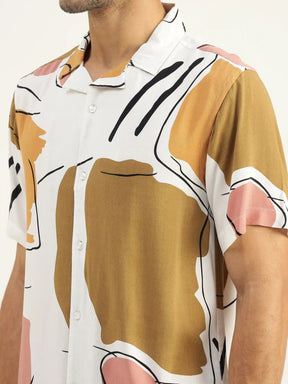 Rowan Peach Printed Shirt - Black & Gold