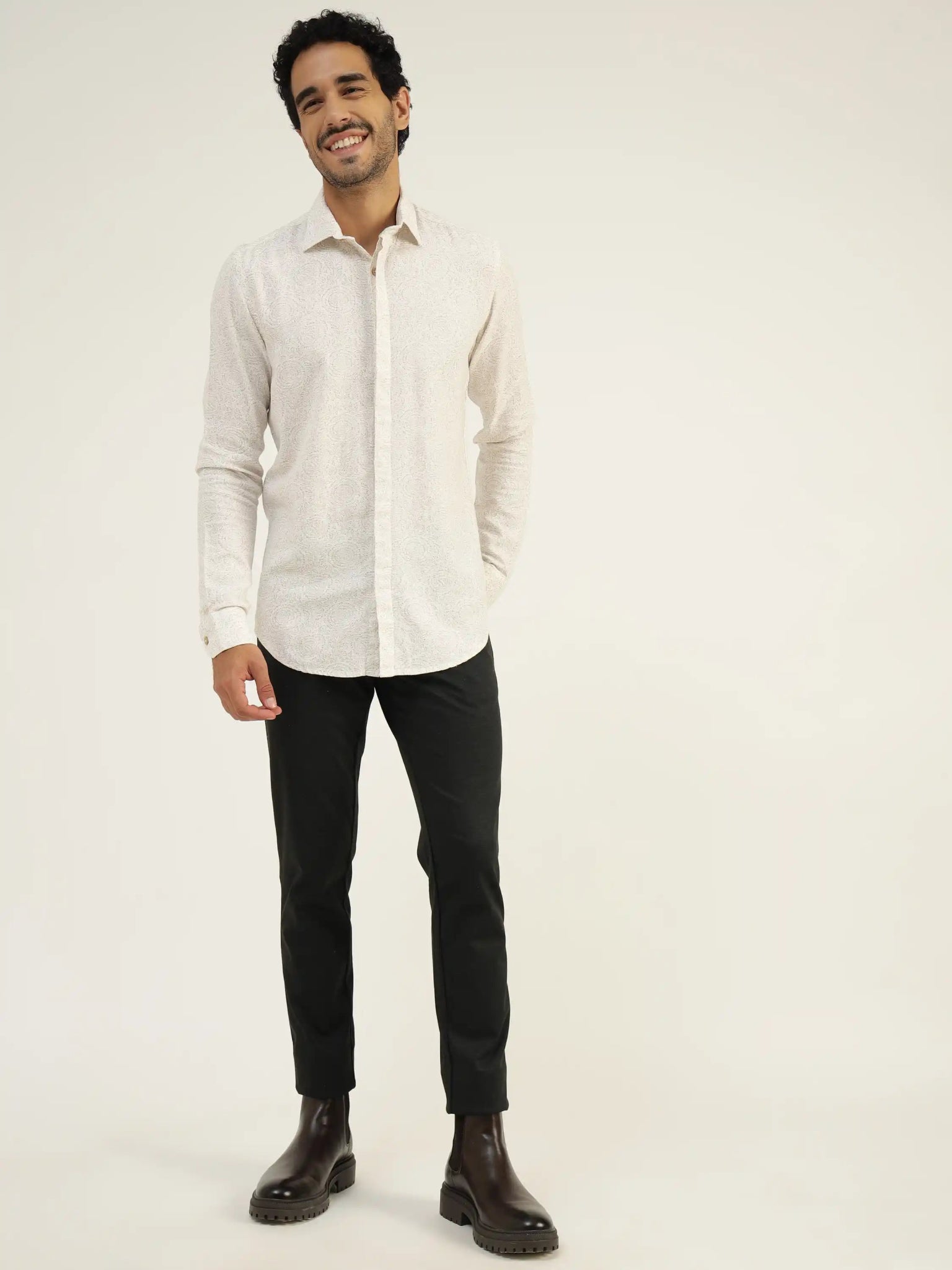 Sorrel White Printed Linen Shirt - Black & Gold