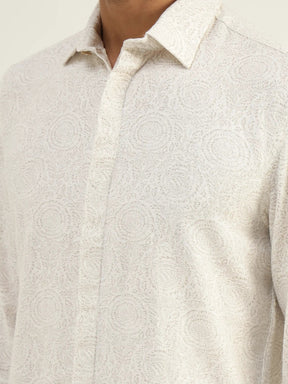 Sorrel White Printed Linen Shirt - Black & Gold