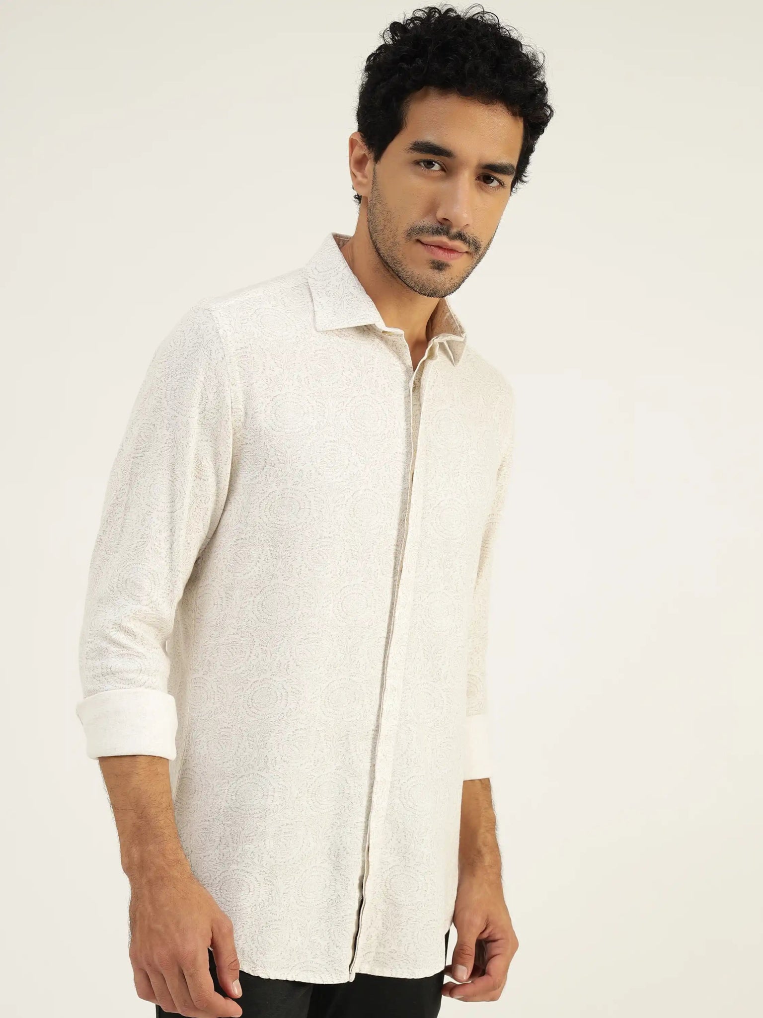 Sorrel White Printed Linen Shirt - Black & Gold