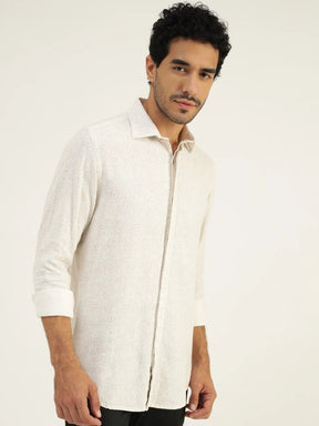 Sorrel White Printed Linen Shirt - Black & Gold