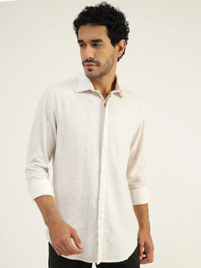 Sorrel White Printed Linen Shirt - Black & Gold