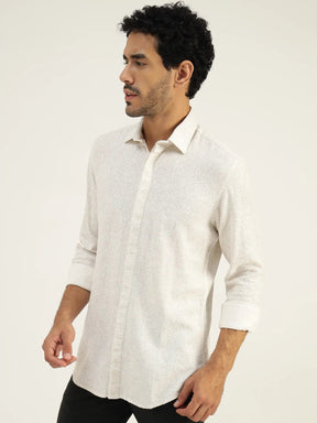 Sorrel White Printed Linen Shirt - Black & Gold