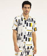 White Printed Printed Shirt for Men - Black & Gold